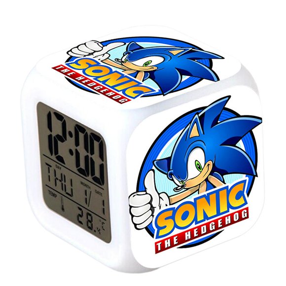 Sonic Digital Alarm Clock 7 Color Changing Led Night Light Anime Game Bedside Cube Clock Home Decor Kids Xmas Birthday Gifts
