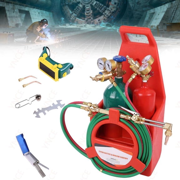 Ynce Oxyacetylene Torch Kit - Portable Welding Cutting Torch Kit with Gauges & Long Brass Nozzle, Oxy Acetylene Tanks, Regulators & Hoses, Oxy Acetylene Torch Set with Cutting Torches