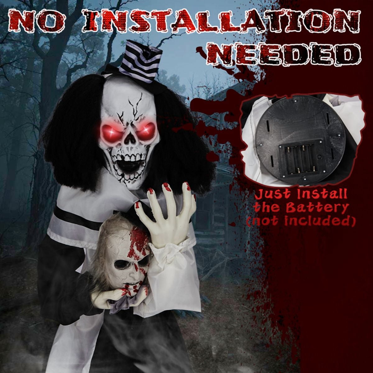 Alvantor Halloween Animated Decorations - 1.8 FT Sound-Activated Scary Clown with Red LED Eyes, Creepy Voice and Bouncing Motion