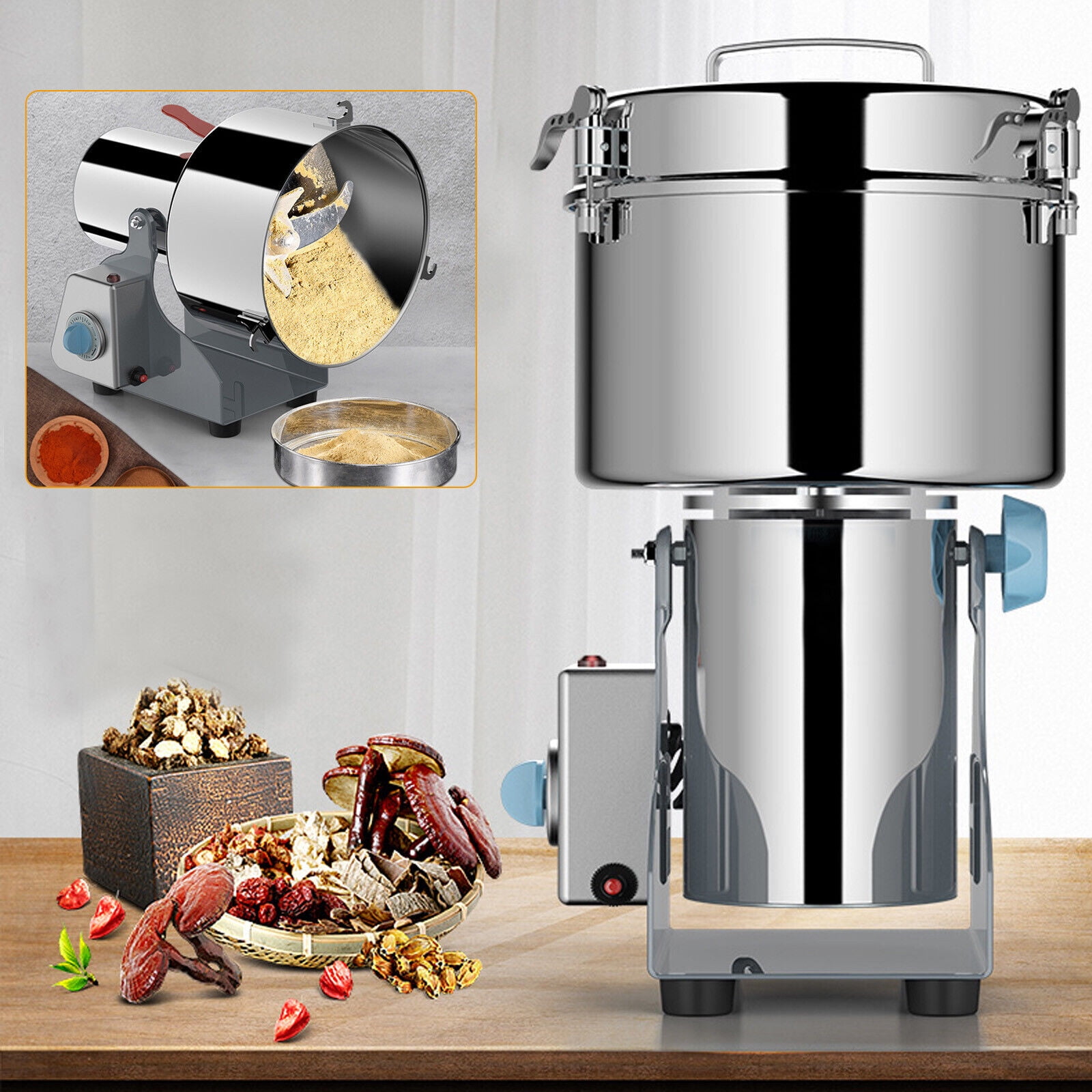 Miumaeov 2000g 110V Electric Herb Grinder Spice Coffee Beans Grain Flour Milling Crusher Pulverizer Machine Stainless Steel