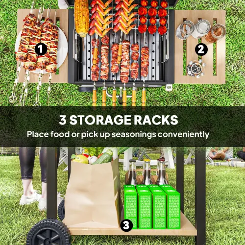 Aezusy Charcoal Grill- 245 sq.Family-Size 4-8 Person BBQ with Temperature Control and Portable Wheels for Outdoor Cooking, Patio, Black