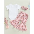 thumbnail image 4 of Faithtur Baby Girls Easter Outfit Sets Short Sleeve Letter Print Romper + Rabbit Egg Print Flared Pants + Headband, 4 of 8