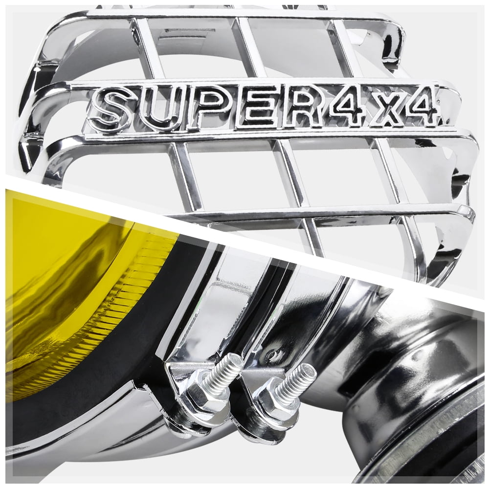 DNA Motoring 6" Round Chrome Stone Guard Yellow Fog Light Pair off-Road Super 4X4 Work Lamp w/Wiring+Switch