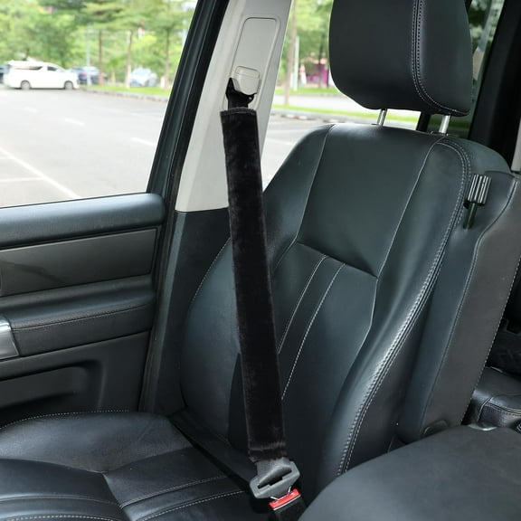 Soft Faux Fur Universal Fit Seatbelt Cover Car Truck SUV Airplane Seat Belt Shoulder Pad for Carmera Backpack Straps Neck Cushion Protector Extra Long 25.6in Black