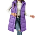 thumbnail image 3 of Ywyfzly Women's Long Puffer Vest Hooded Zip Up Sleeveless Padded Gilet with Pockets Solid Color Fall Winter Outerwear Purple XL, 3 of 9