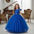 thumbnail image 2 of HXWCHs Robe à Manches Courtes Élégante à Manches Longues avec Garniture en Dentelle Robe de Soirée Robe Formelle pour Filles Bleu 7-8 Ans, 2 of 7