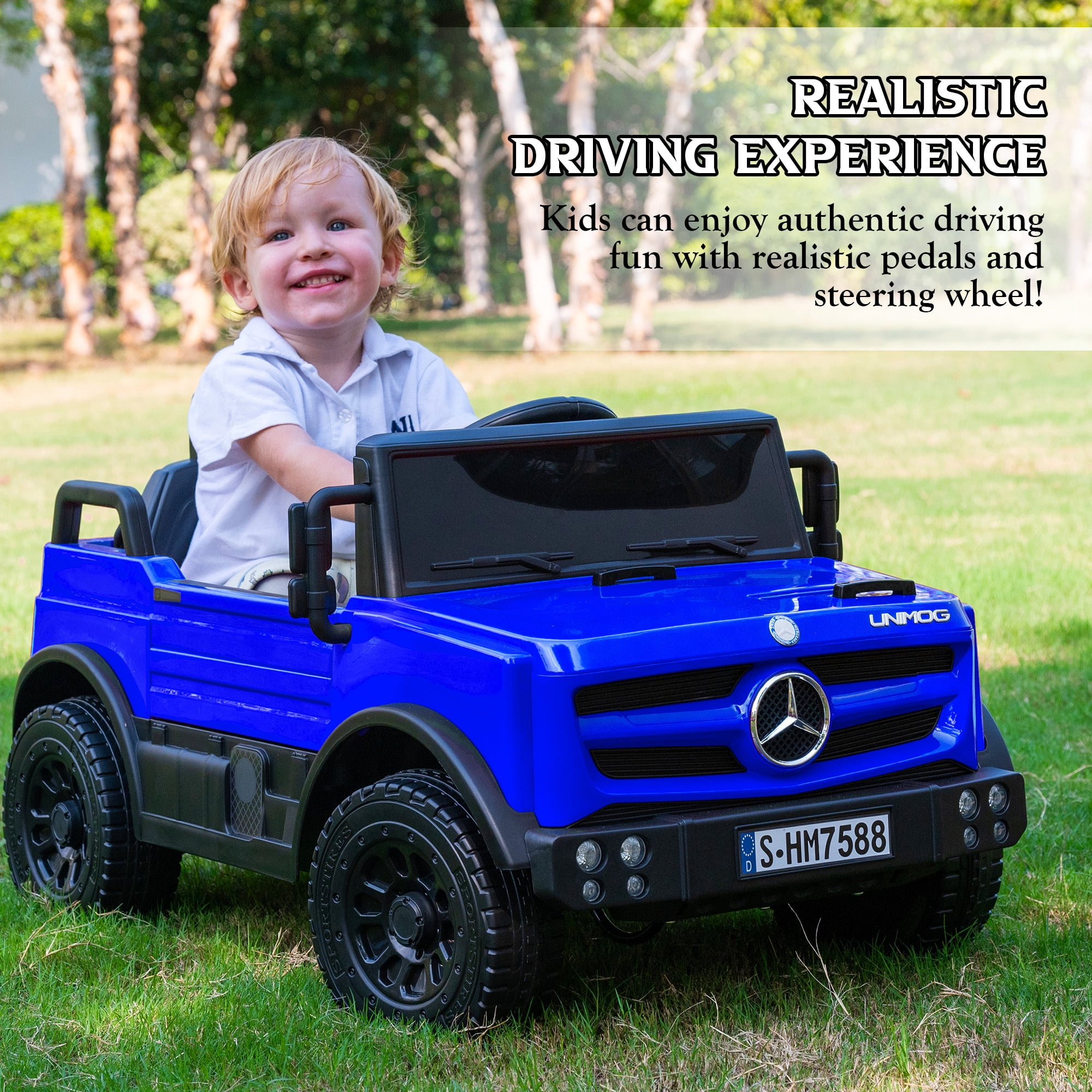 Letsgokid 12V Ride on Car with Parent Remote Control, Licensed Mercedes-Benz UNIMOG Car for Kids, LED Lights, Music & Horn, Soft Start, Low Battery Prompt, Kids Electric Vehicle for Boys Girls