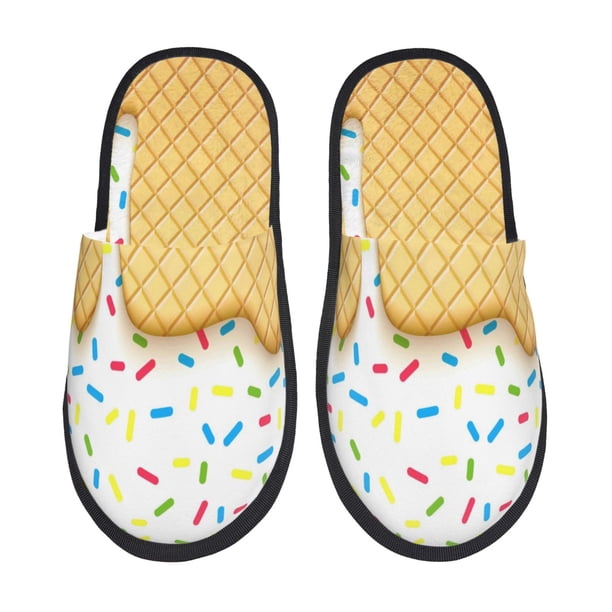Fotbe White Ice Cream Pantuflas Peludas para Mujer con Estampado, Zapatillas de Peluche, Zapatos de Invierno para Casa, Uso Interior y Exterior-Medium