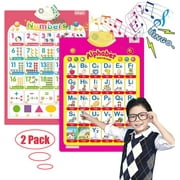 MAINYU 2Pcs Electronic Interactive Alphabet Wall Chart for Kids, ABC Learning Learning Toys for Toddlers, Talking ABC, 123s, Music, Words & Shapes Poster, Preschool Education Gifts for Kids
