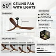 thumbnail image 3 of 60 inch Outdoor Ceiling Fan with Light and Remote, Farmhouse Rustic 3 Blades Wood Fan for Patios, 3 of 7
