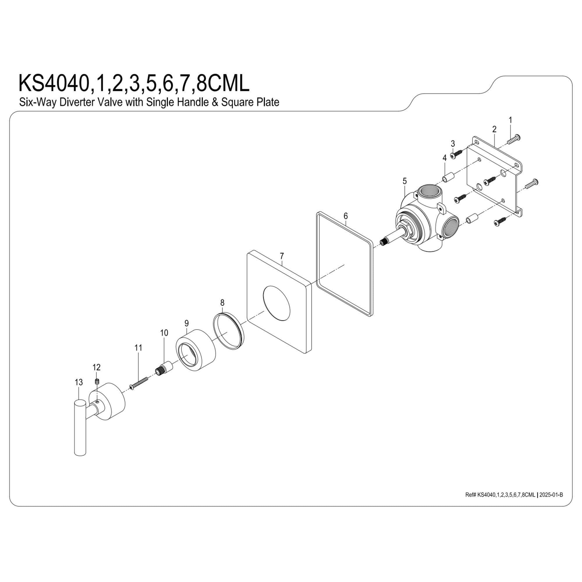 Kingston Brass KS4042CML Manhattan Single-Handle Six-Way Diverter Valve with Square Trim Kit, Polished Brass