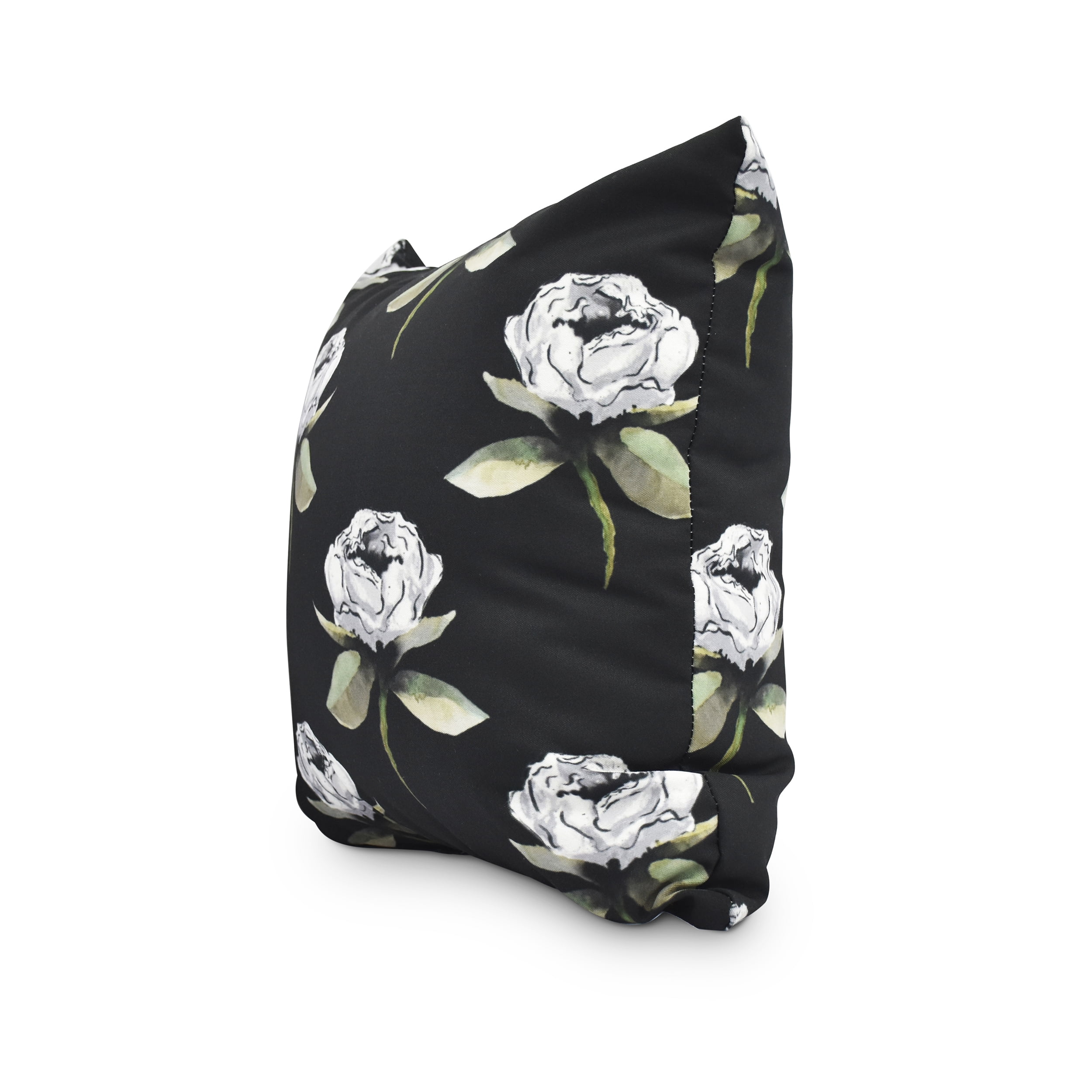 Simply Daisy, 18" x 18" Floral Bunch Black Floral Print Decorative Outdoor Throw Pillow