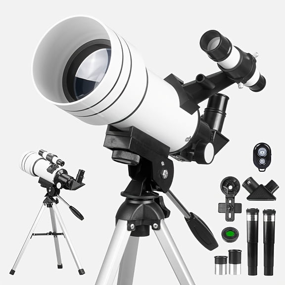 Astronomical Telescope 70mm Aperture, 400mm Focal Length, 200X Magnification, 2 Eyepieces, 2X Barlow, Finder Scope, Moon Filter, Phone Mount, for Nature/Science