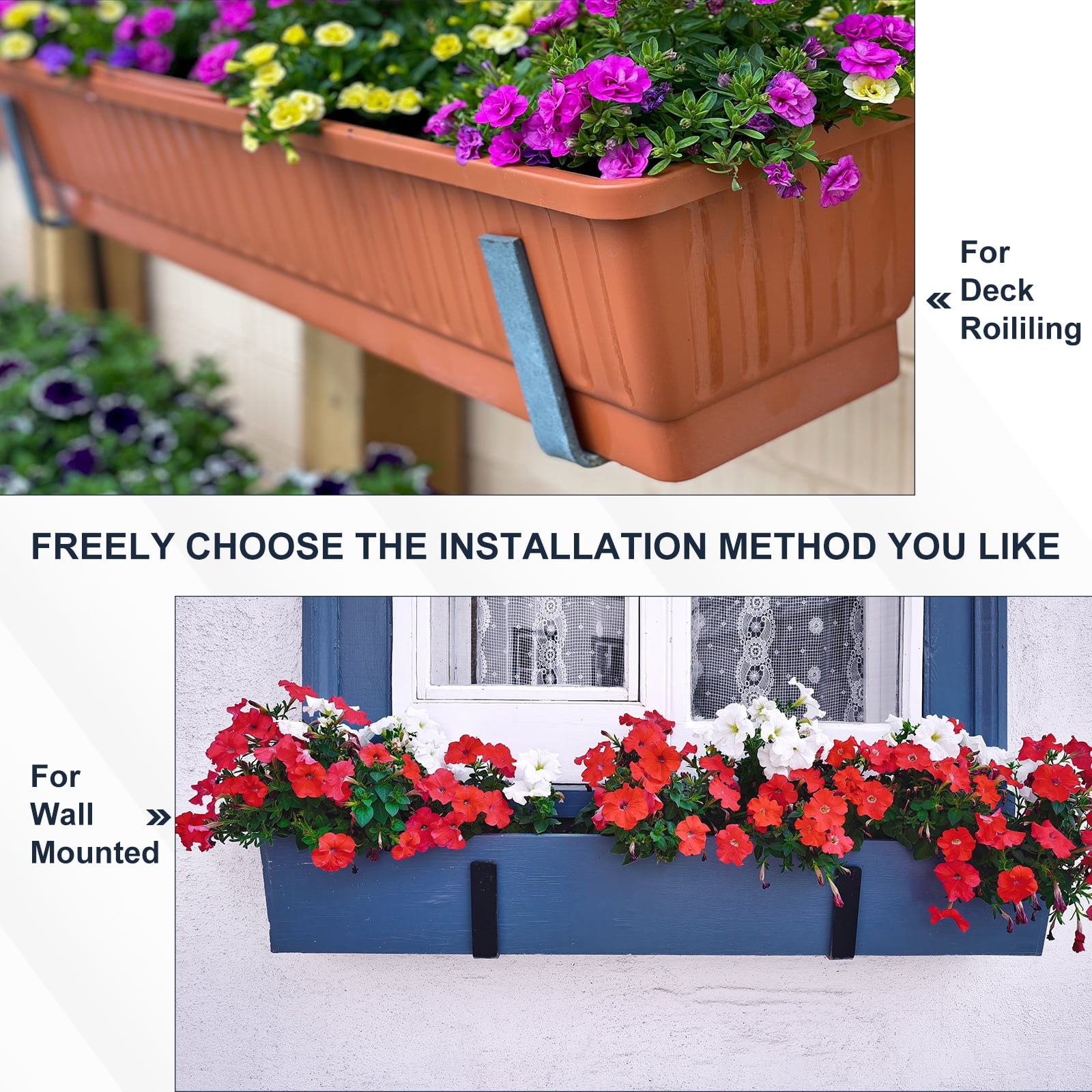 Adjustable Window Planter Box Brackets Universal Window Box Holder, Iron Flower Box Wall Mounting Hooks (4 PCS)