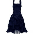 thumbnail image 2 of VSSSJ Women's Sleeveless Long Gothic Dress Steampunk Strappy Layers Dress Drawstring Tunic Square Neck Ruffled Lace Long Dress Dark Blue XXXXXL, 2 of 6