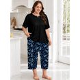 thumbnail image 5 of FEREMO Women Plus Size Pajamas Set Short Sleeve Prints Pjs Sets Sleepwear 2 Piece Loungewear Capri Pants with Pockets, 5 of 8