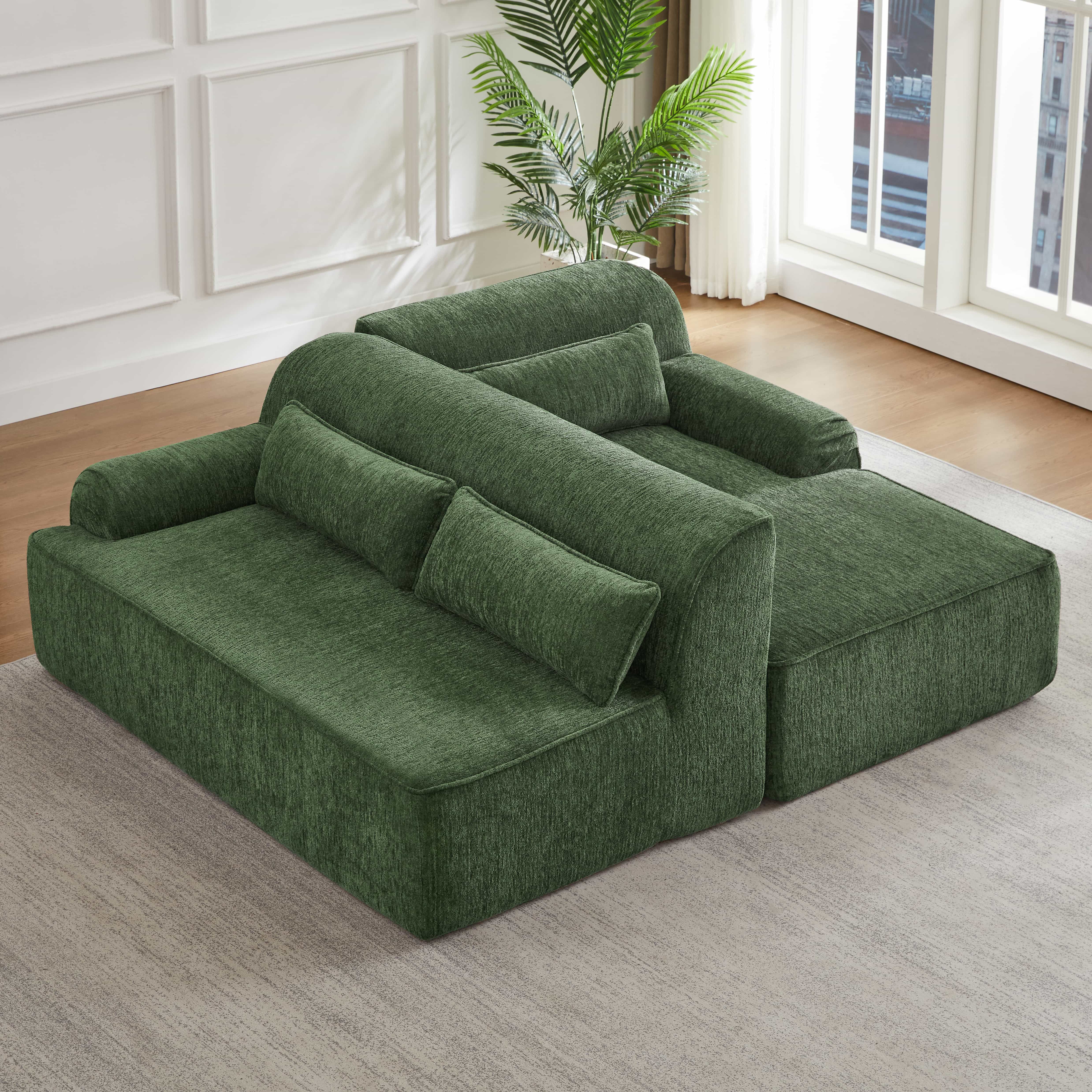 MAYEERTY Chenille L-Shape Oversized Sectional Sofa, Minimalist for Apartment, 102×65" Green