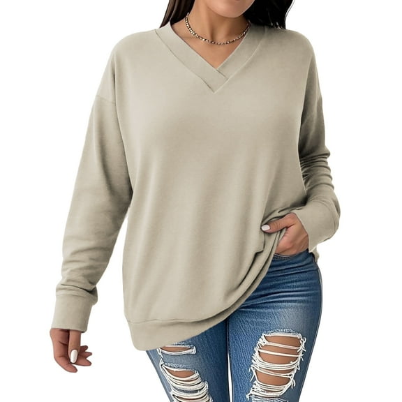 NISVIYA Winter Oversized Sweatshirts for Women Fall Trendy Basic V Neck Long Sleeves Pullover