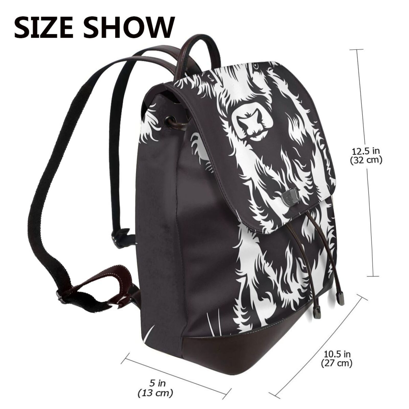 Xecao Floral Cow Silhouette Print Large Backpack Soft Leather for Women Travel with Compartment, Adjustable Convertible Strap