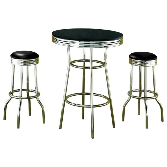 Plethoria Home Midge Black 3-piece Round 1950s Bistro Pub Bar Table Set