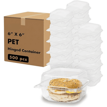 6 x 6 Clear Plastic Hinged Clamshell Food Containers - Durable, Stackable, Crack-Resistant To-Go Boxes, Case of 500