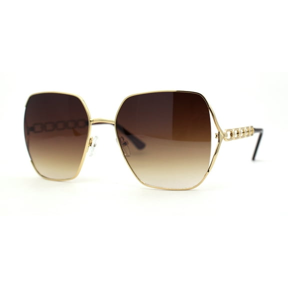 Womens Metal Jewel Chain Arm Luxury Diva Oversize Sunglasses Gold Brown
