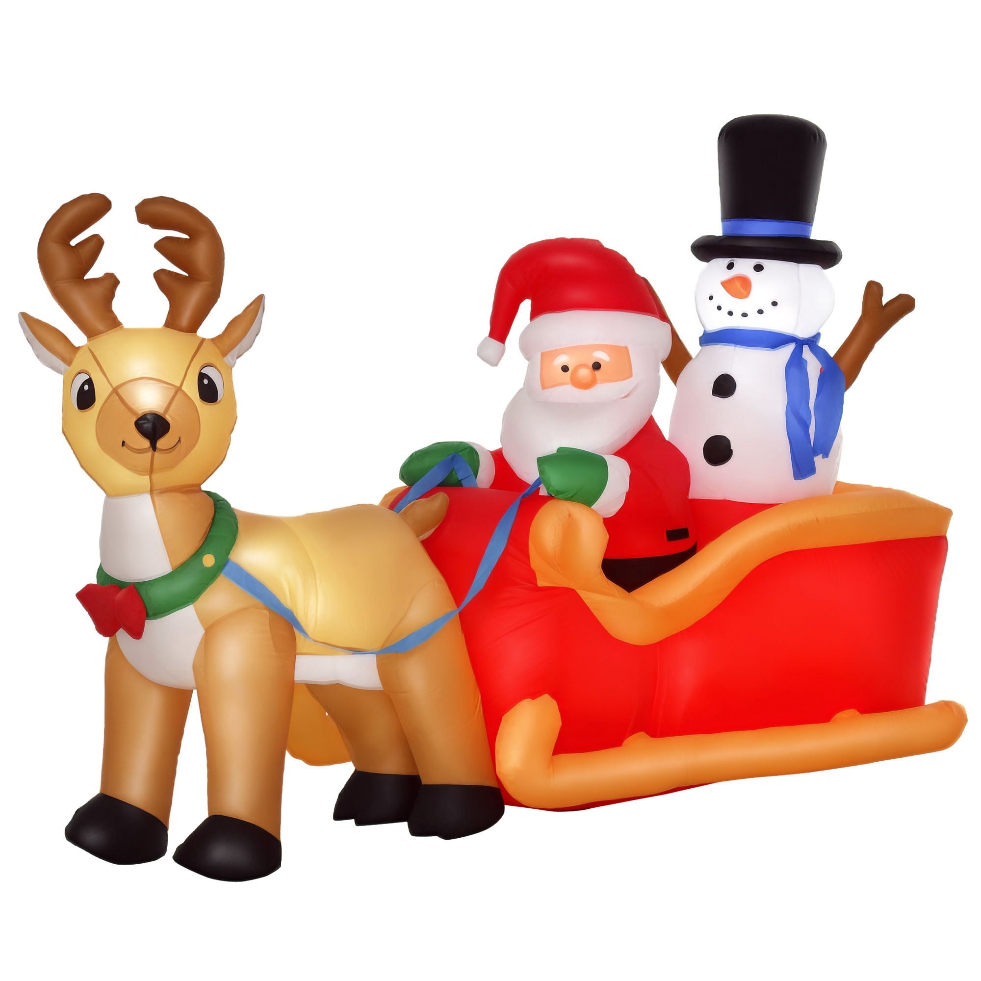 6.5 ft Christmas Inflatable with Santa Claus on Sleigh, Reindeer and Snowman, LED Lights, Polyester, 78.75 in Long, for Yard Decor