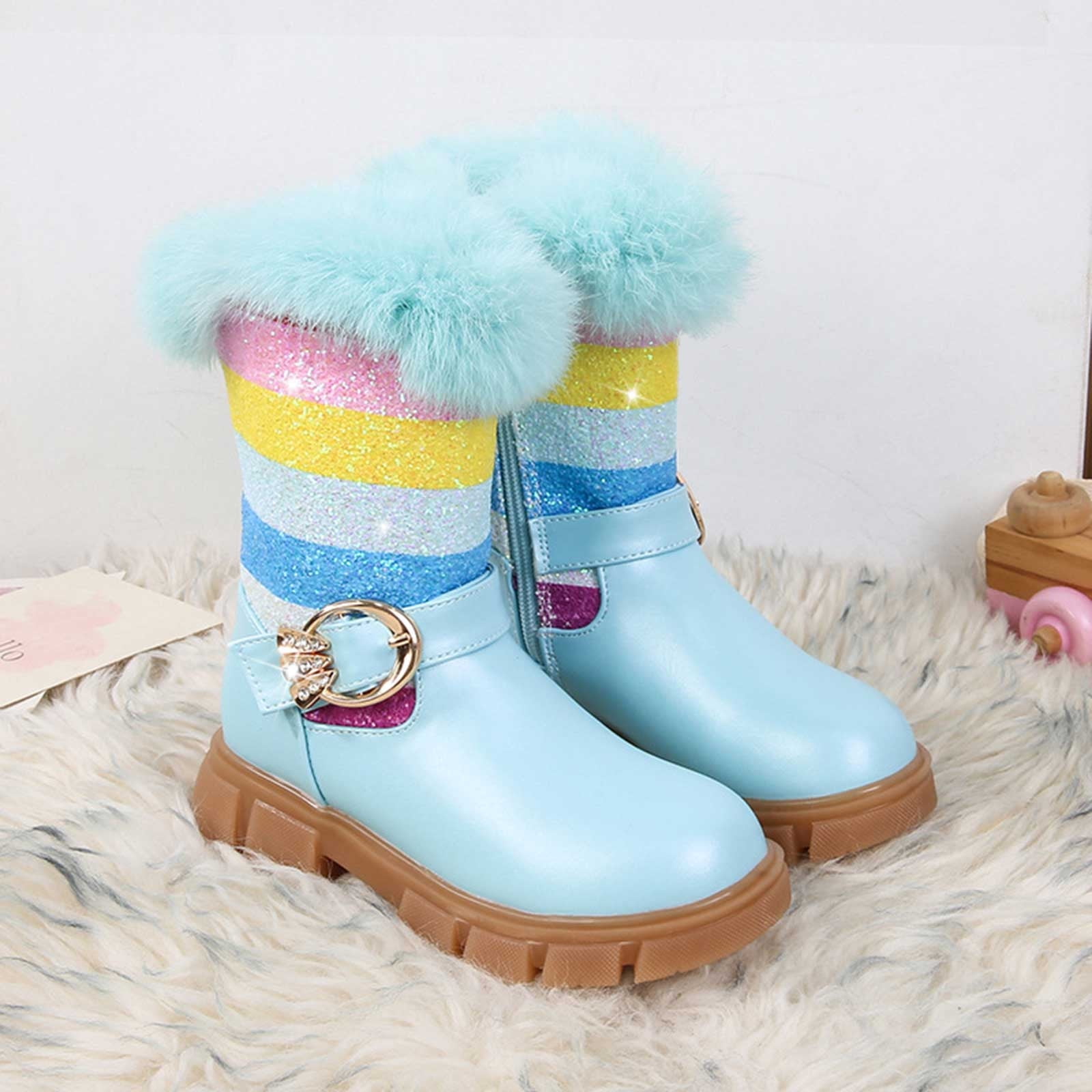 NIJNFCLOTH Girls' Boots Children Boots Girls High Boots Autumn Winter  Rainbow Fashion Cute Outwear Girls Winter Boots Years
