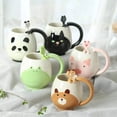 thumbnail image 5 of Taza de café de dibujos animados pintada a mano, adorable Panda, Rana, gato, zorro, cerdo, Taza de cerámica para parejas, taza de té para beber para niños, incluye cucharadita, 5 of 5