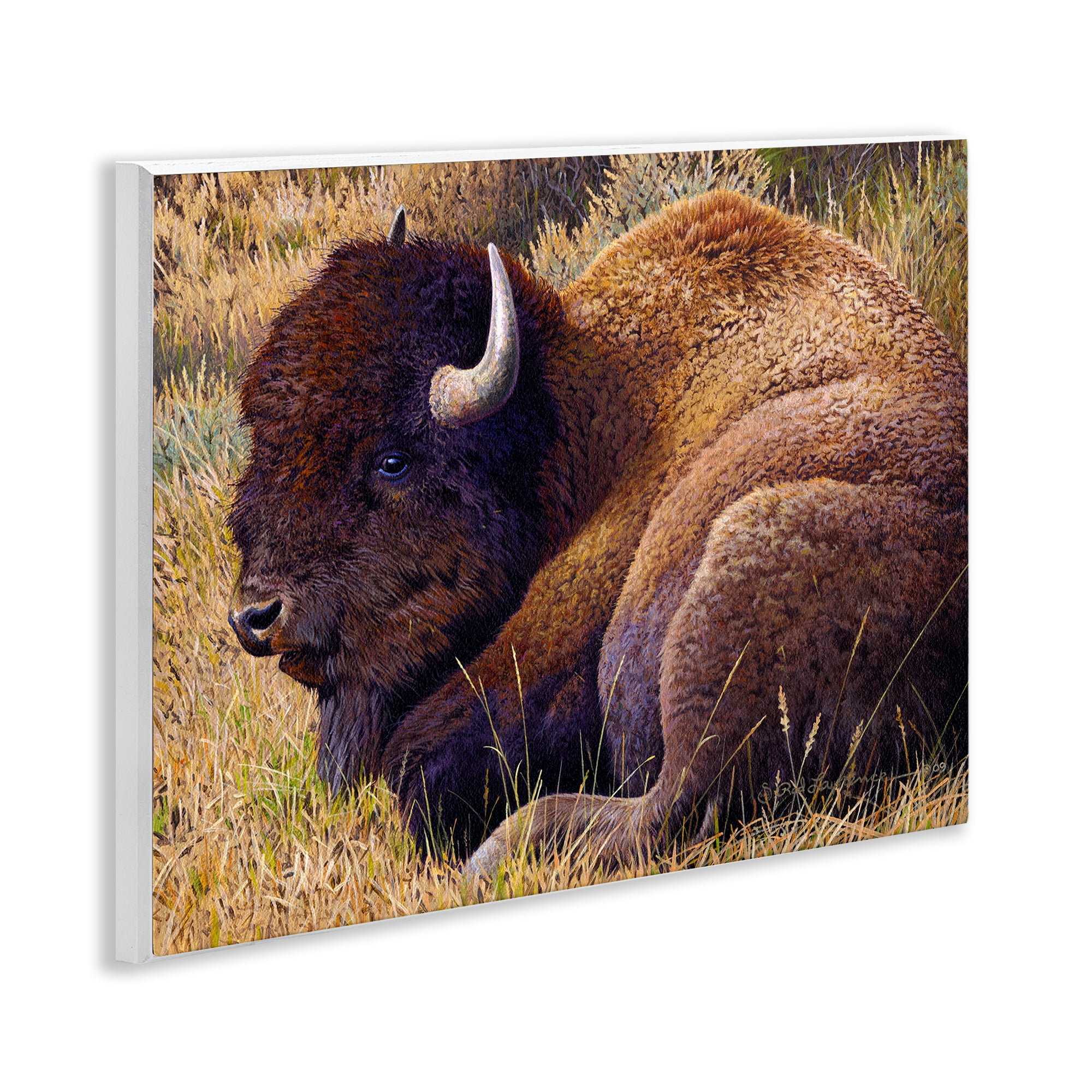 Stupell Industries Relaxing Young Bison Animals Painting Unframed Art Print Wall Art, 14 x 11