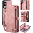 thumbnail image 1 of Funda tipo cartera para Samsung Galaxy S25 Edge, con cremallera, tarjetero, correa para la muñeca, funda protectora trasera magnética desmontable a prueba de golpes para Galaxy S25 Edge., 1 of 9