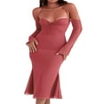 thumbnail image 2 of Femmes Élégante Robe Licol Sangle Basse Coupe Solide Couleur Queue de Poisson Robes Dame Sexy Robe d'Été, 2 of 9