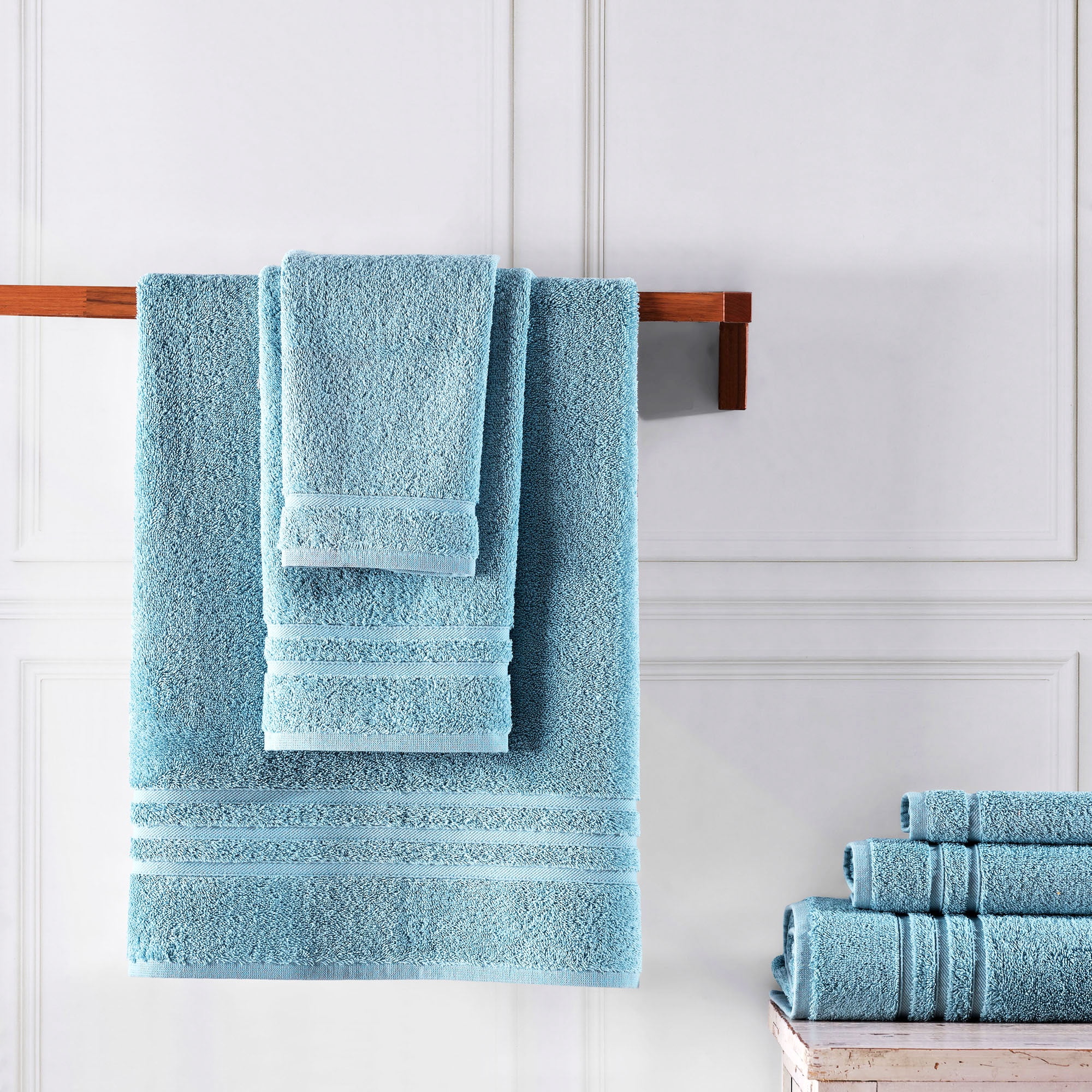 Hawmam Linen Light Blue - 6-Piece Bathroom Set: 2 Bath Towels, 2 Hand Towels, 2 Washcloths, 100% Turkish Cotton, Quickdry, High Absorbent, Luxury Bathroom Accessories, Dorm Room Essentials