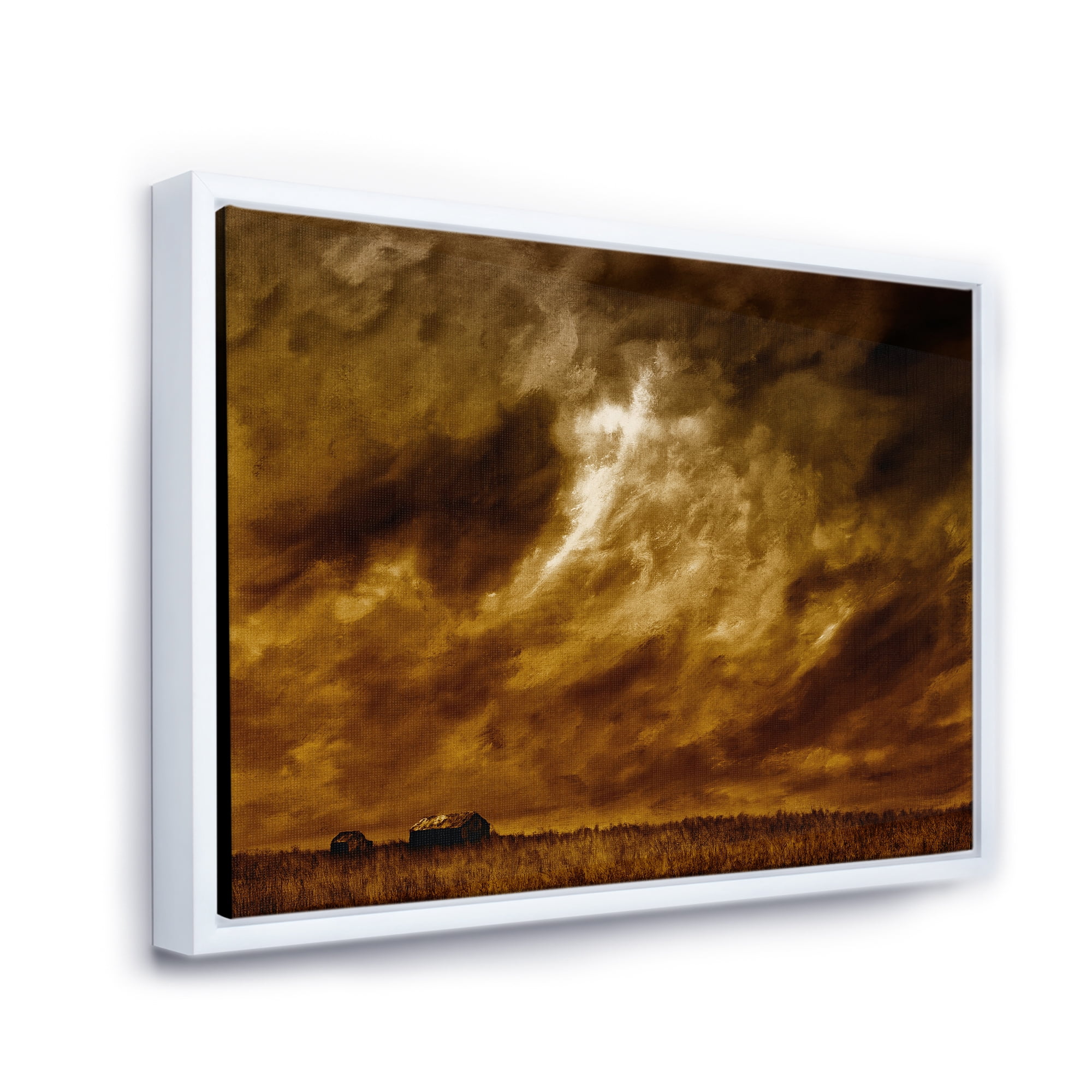 Desert Farmhouse Under Cloudy Sky II 20 in x 12 in Framed Photography Canvas Art Print, by Designart