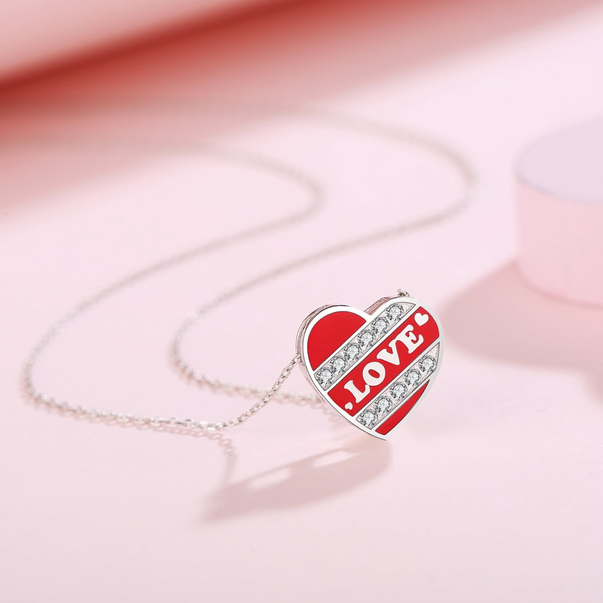 925 Sterling Silver 5A CZ Diamond Enamel Pendant Necklace for Women, Mother's Day