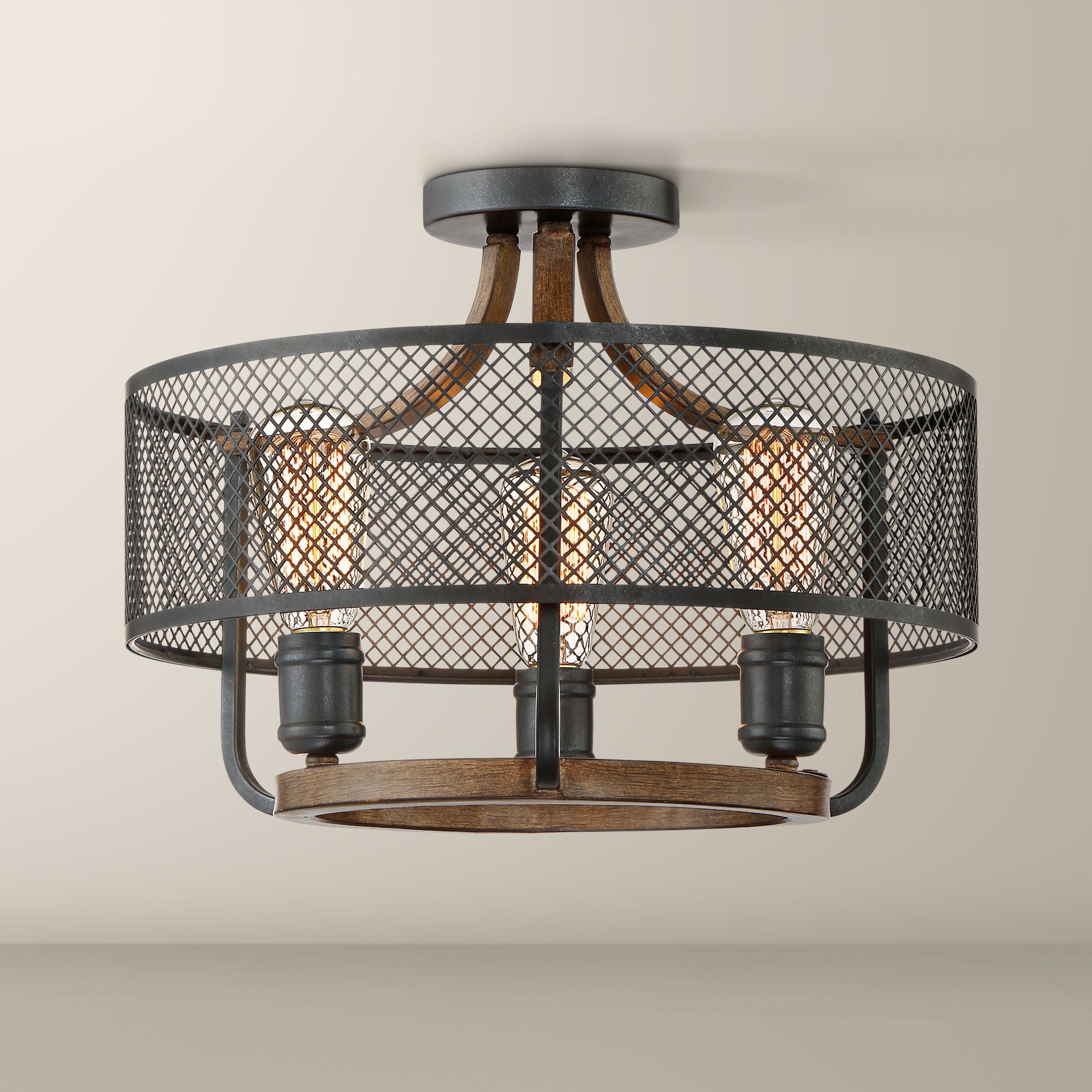 Mesh Industrial Semi Flush Mount Ceiling Light Industrial Black Ceiling Light Semi Flush Mount