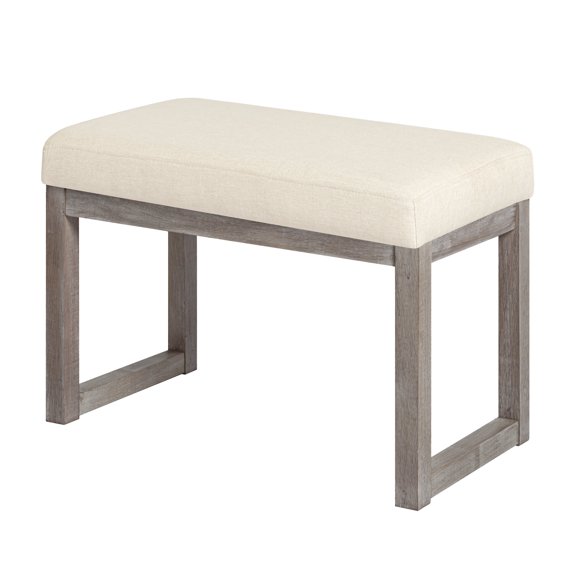 27 inch Wide Rectangle Ottoman Bench White Footstool, Fabric Look for Living Room, Bedroom, Contemporary Modern, Beige