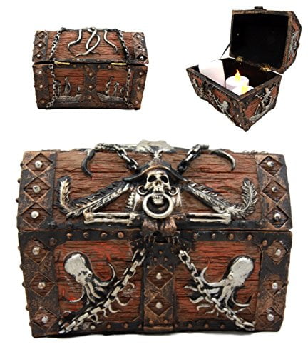 6/" Long Kraken Octopus Guarding Pirate Treasure Decorative Jewelry Box Figurine
