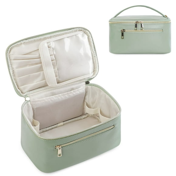 Bolsa de maquillaje Wandering Nature Travel Organizer de piel verde vegana