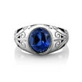 thumbnail image 2 of Gem Stone King 6.13 Ct Oval Blue Created Sapphire 925 Sterling Silver Men's Ring, 2 of 4
