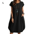 thumbnail image 3 of fastboy Polyester Femmes Robe de Remplacement Sans Manches Occasionnel Été Respirant Col Rond Double Poche Robes de Filles à la Mode Noir L, 3 of 5