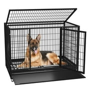 Boldbone 48/38 inch Heavy Duty Indestructible Dog Crate Cage Kennel for Large Dogs, High Anxiety Dog Crate with Removable Crate Trays, Wheels and Double Door, Extra Large XL XXL Escape Proof Dog Crate
