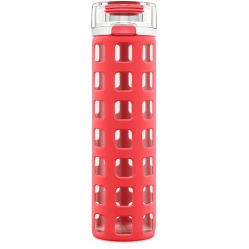 Ello Syndicate Glass Water Bottle with One-Touch Flip Lid, Coral