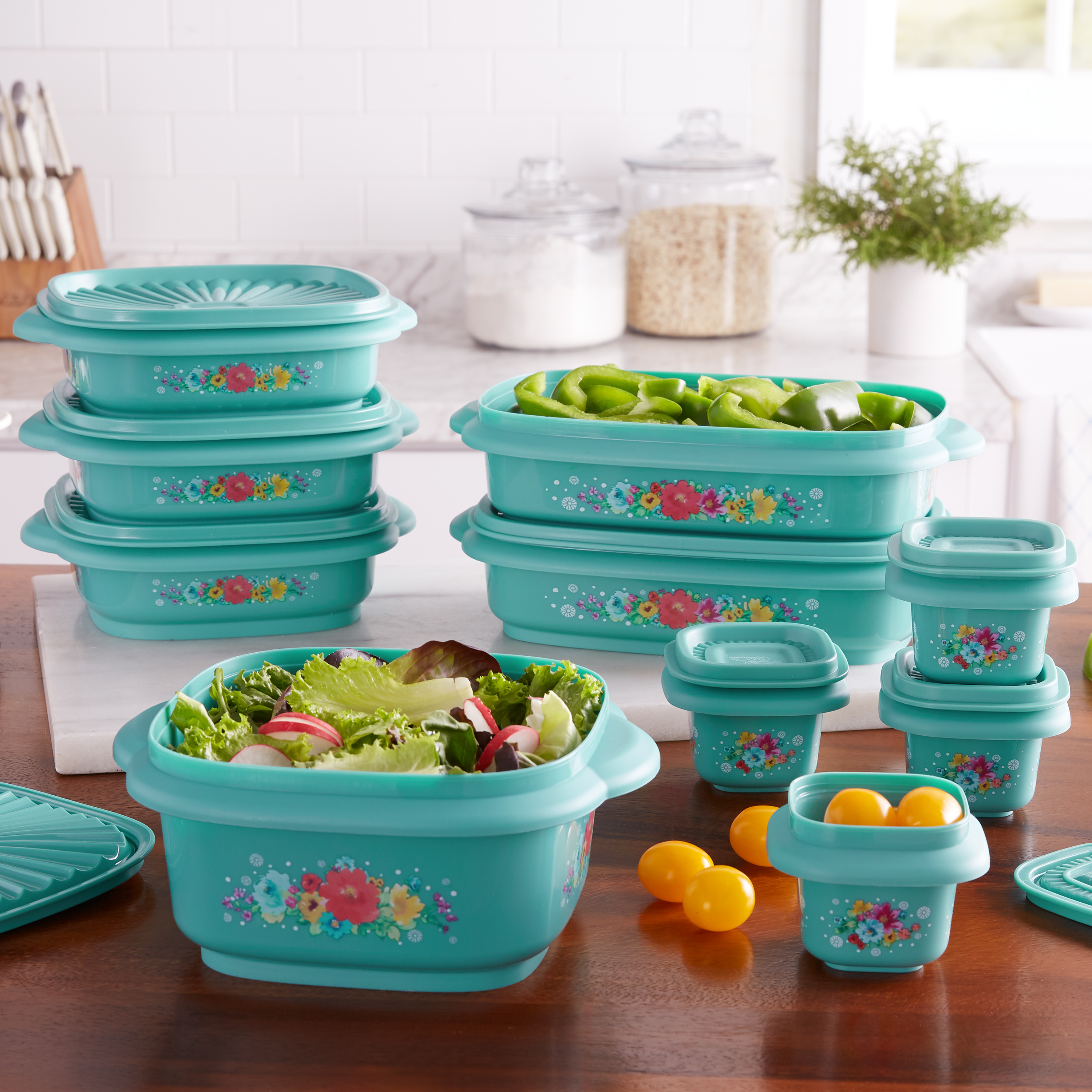 The Pioneer Woman 20 Piece Plastic Food Storage Container Variety Set, Breezy Blossom - image 2 of 5