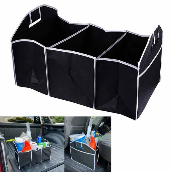 Collapsible Car Trunk Organizer SUV Storage Bin Non-Slip 3 Compartment Black