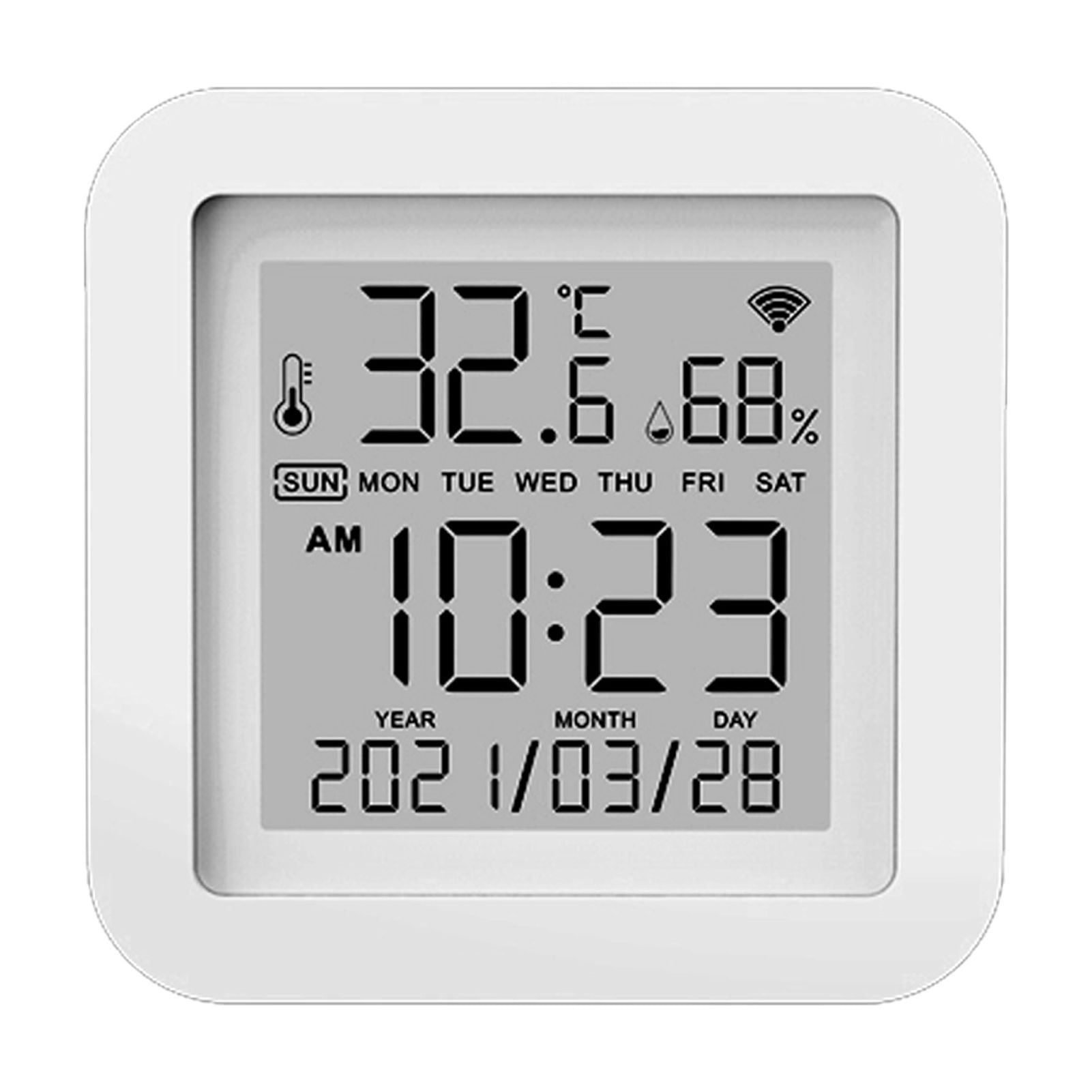 NFTIGB Tuya WiFi Smart Temperature and Humidity Sensor, LCD Display, USB Powered, White