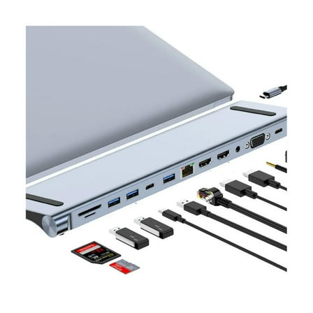 FOR USB C Hub 12 in 1 USB C Adapter with 4K HDMI-Compatible VGA USB-C 3 Gigabit Ethernet Audio SD/TF for Book