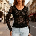 thumbnail image 2 of HongQid Womens Long Sleeve Tops Spring Fall See Through Sheer Floral Blouse Shirt Fitted Going Out Outfits, 2 of 7