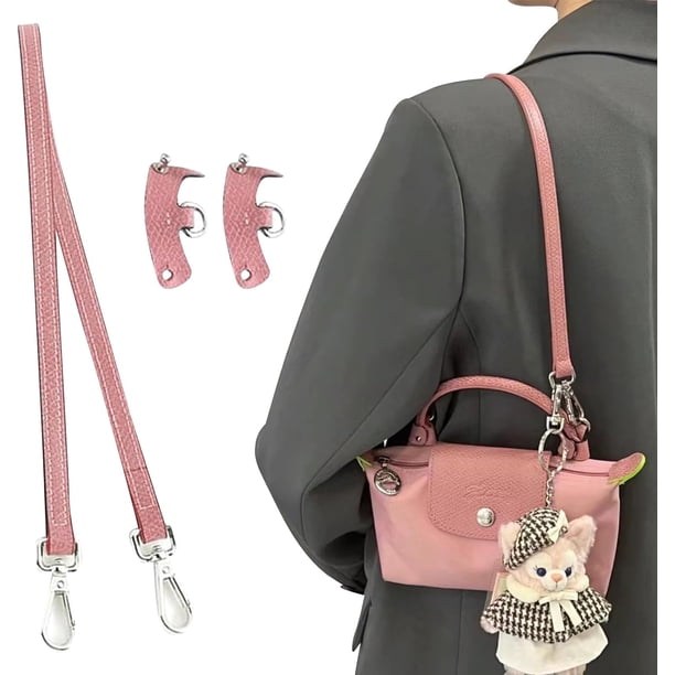 Correas de cuero para kit de conversión de bolso Longchamp, correas de bolso, reemplazo ajustable para bolso Longchamp Le Pliage, correa original para mini bolsa (MARRÓN-1)