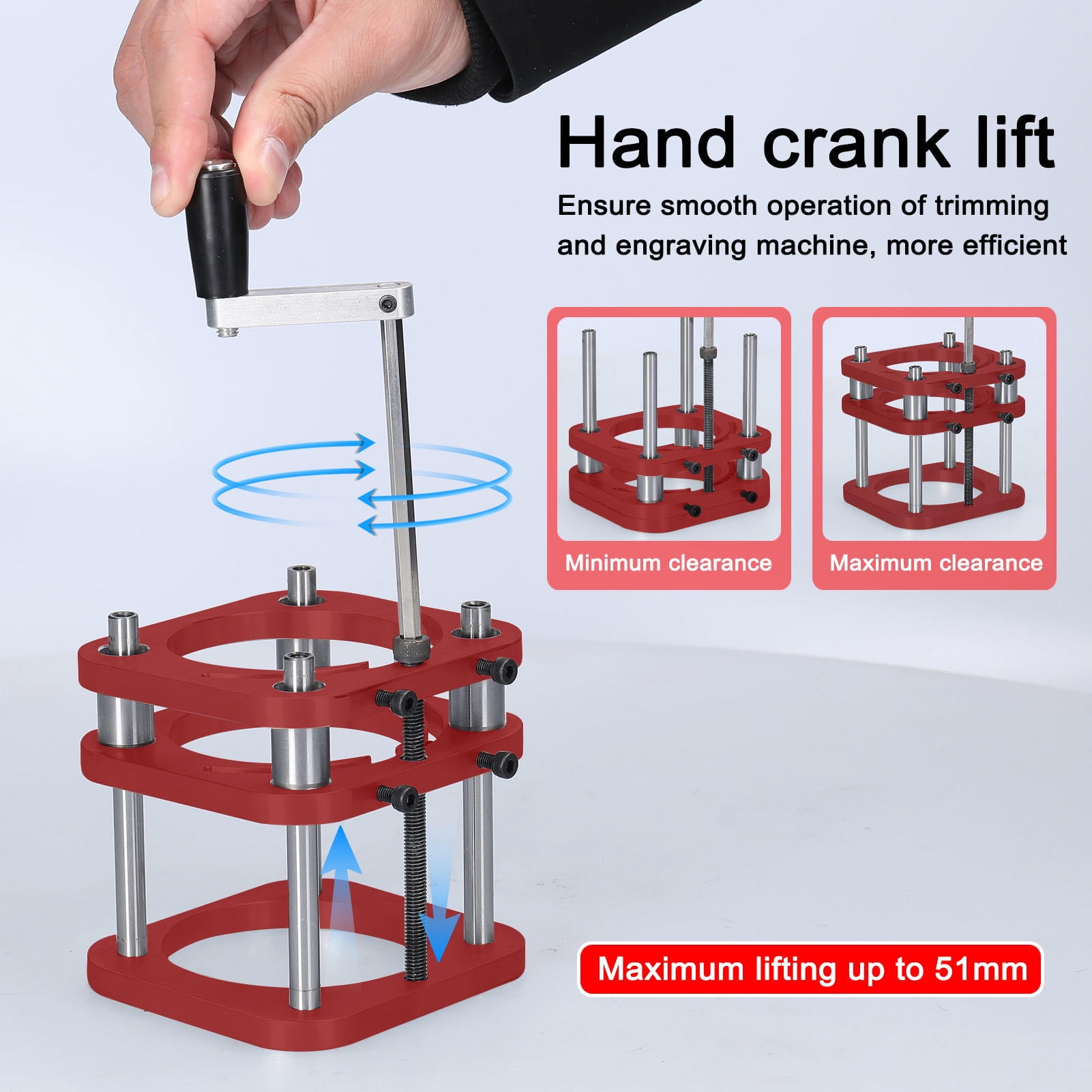 Yajisi Manual Lifting Router System Kit Aluminum Alloy Stainless Steel 2in Lift Stroke Universal Woodworking Router Table Base, 11.8x9.8x9.8in